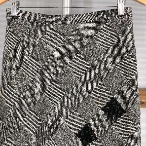 VTG Francesca Mammoliti Wool Herringbone Tweed Lace Diagonal Midi Skirt Sz M - Picture 2 of 13